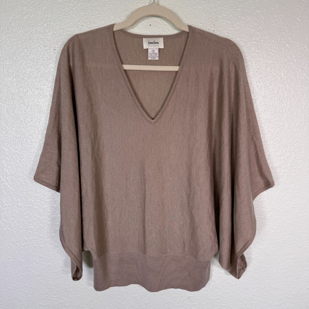 Neiman Marcus Cashmere Sweater Womens Small Poncho Top V Neck Capsule Neutral